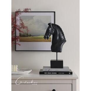 契阔家居卢西亚墨黑骏马艺术客厅玄关装饰雕塑摆件开业乔迁礼