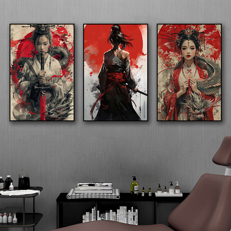 纹身店仕女图榻榻米料理餐厅壁画浮世绘刺青堂挂画饭店墙壁装饰画