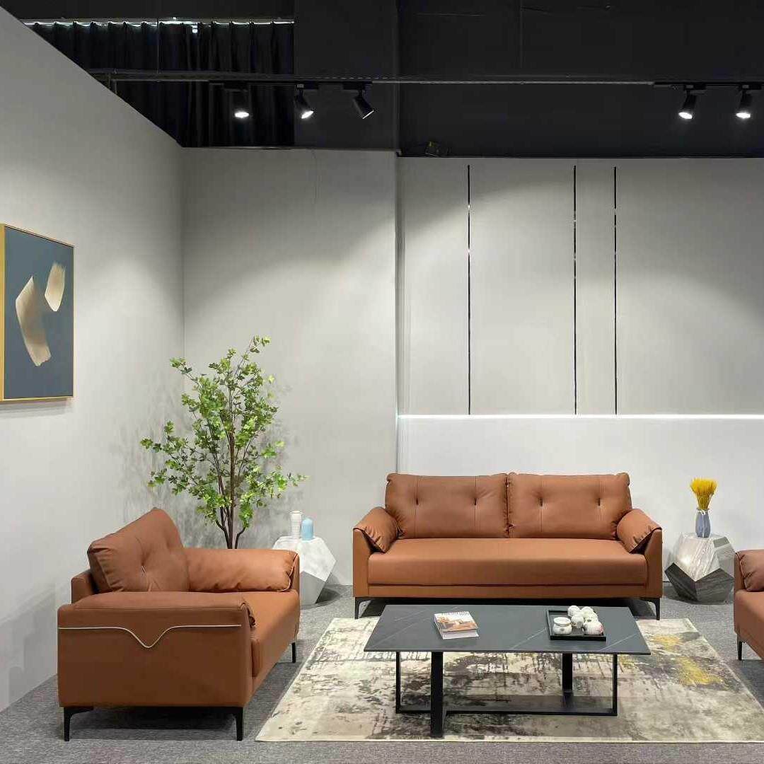 办公室沙发接待会客公司单人三人位贵宾橙色灰色西皮商务办公沙发