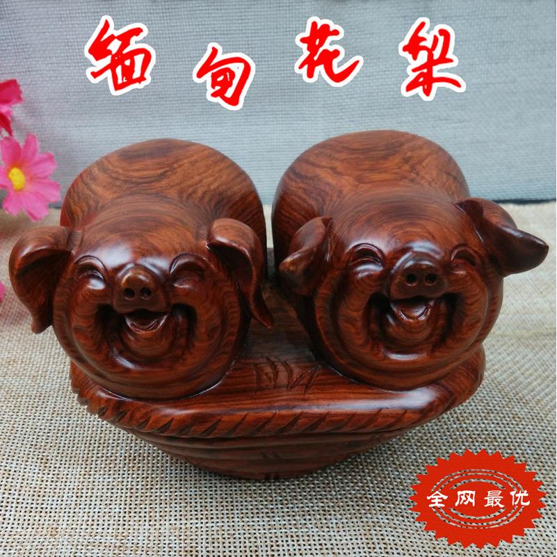 越南红木元猪缅甸花梨对猪摆件大果紫檀实木质花梨蓝子猪工艺品