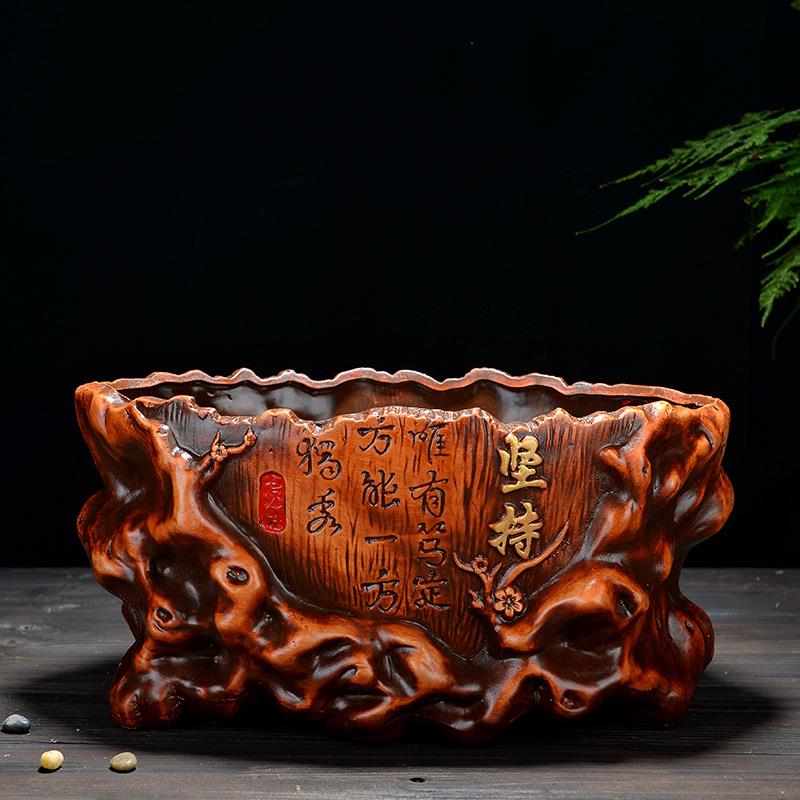 大坚持大口径盆灵芝花盆景盆栽绿植陶瓷透气红陶花盆创意复古居家