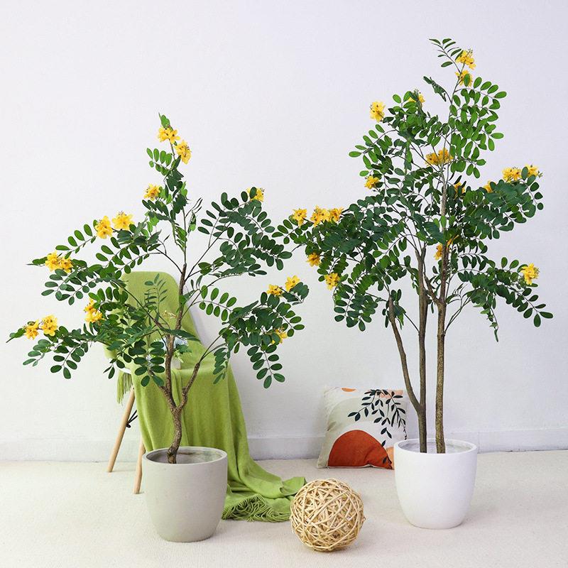 仿真黄花槐树 开业乔迁吉祥摆件 商场酒店大堂软装假树