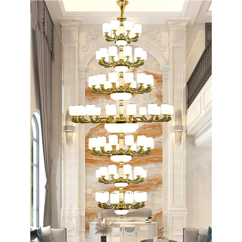新中式别墅大吊灯复式楼挑空客厅大灯中空楼中楼自建房楼梯玉石灯