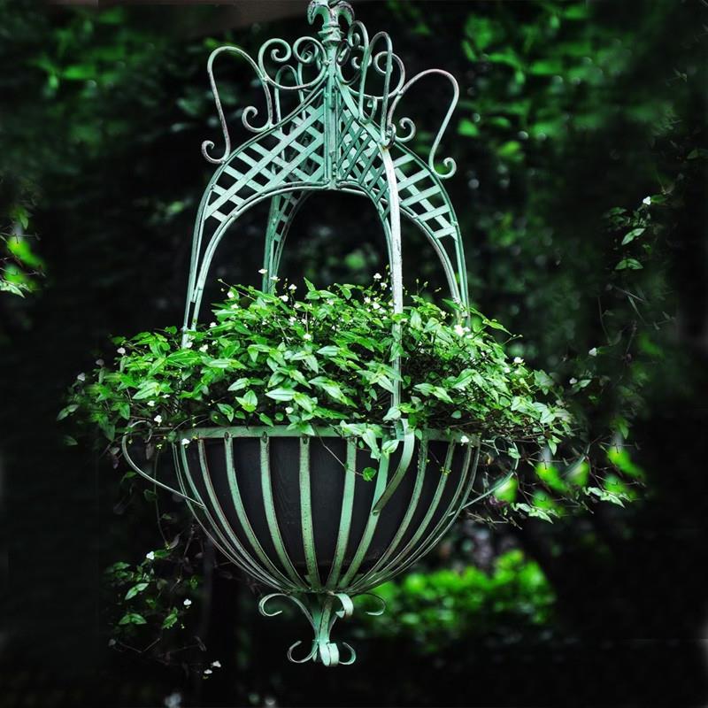 铁艺吊篮花盆悬挂花架子植物支撑户外花园绿萝月季兰收纳庭院装饰