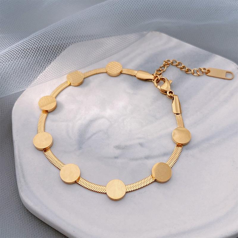 简约小众百搭设计感圆形片状蛇骨链钛钢不掉色颈链饰品手链套装