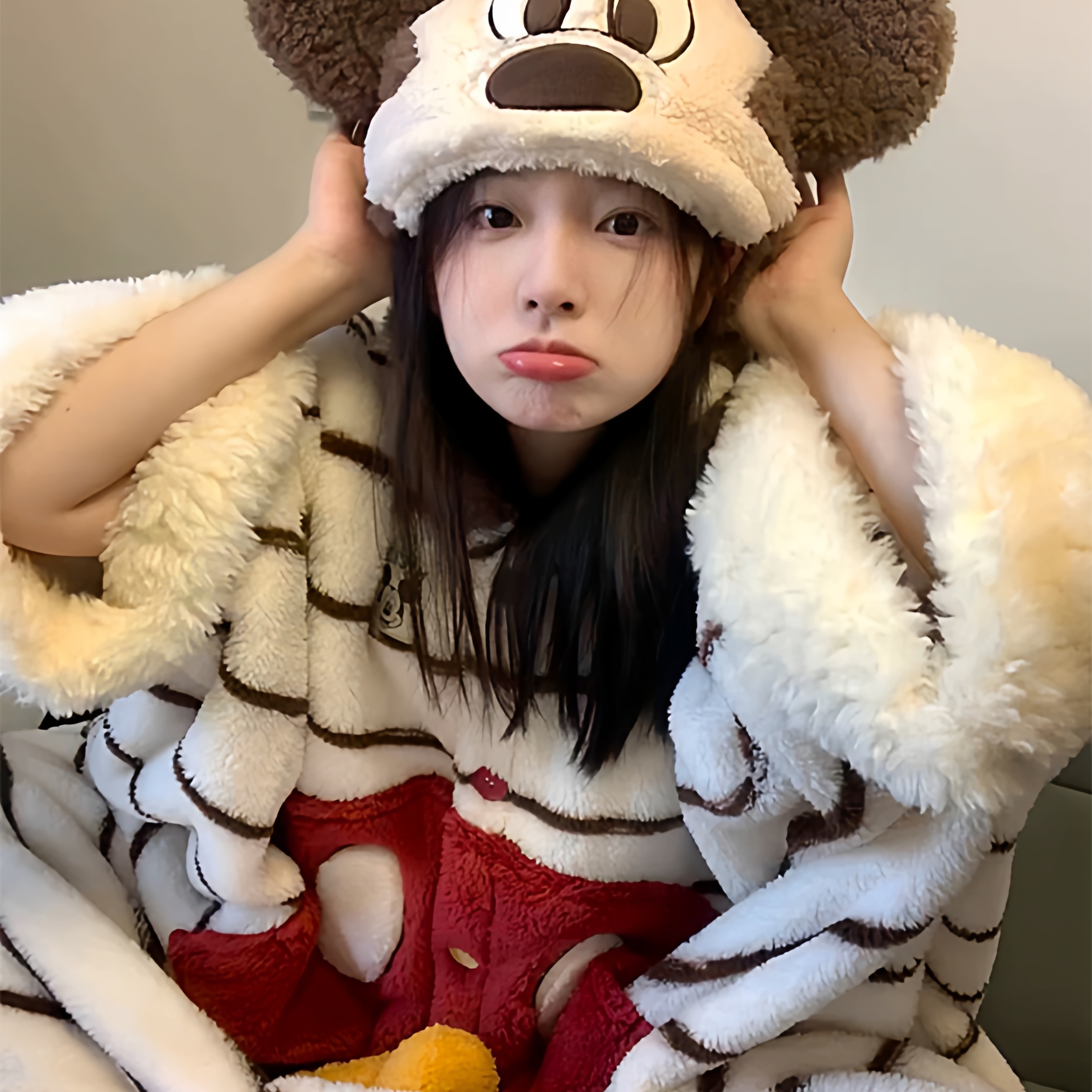 米奇连帽珊瑚绒睡袍女秋冬家居服