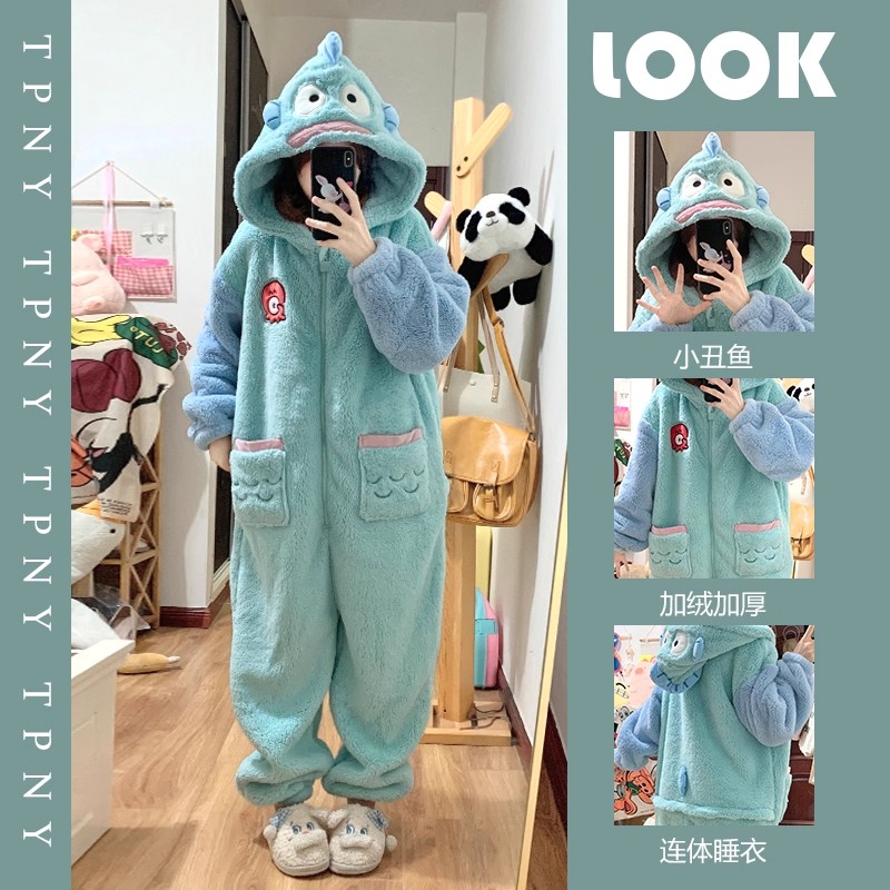 小丑鱼珊瑚绒连帽睡袍家居服冬季