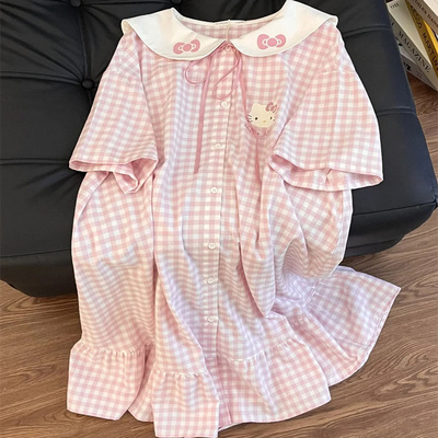 凯蒂猫睡裙女夏季纯棉短袖家居服