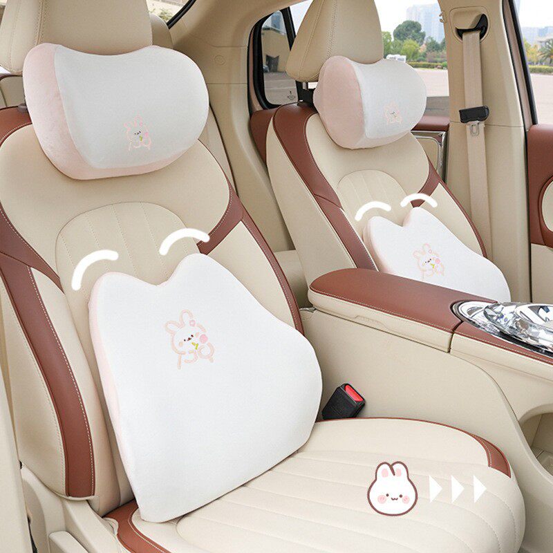 汽车头枕 冬季可爱卡通车用柔软颈枕靠枕 时尚女神记忆棉汽车腰靠