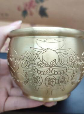 铜缸摆件黄铜水缸办公室摆件客厅小号纳福米缸聚宝盆家居摆设