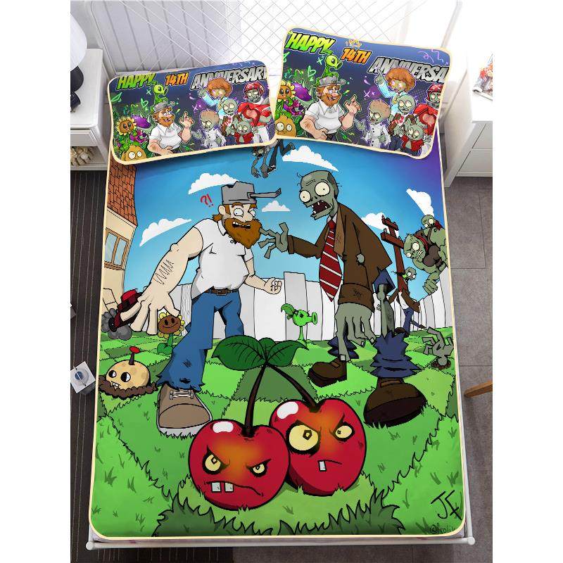 植物大战僵尸冰丝席三件套男生夏季凉感席面学生宿舍单人席子凉席