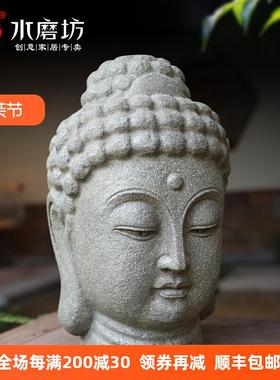 新中式家居佛头佛首禅意复古摆件客厅玄关佛像庭院仿真石像装饰品