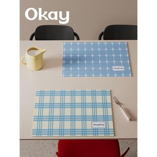 okay蓝色格纹沥水垫厨房水池台面吸水垫高级感餐桌隔热防滑保护垫
