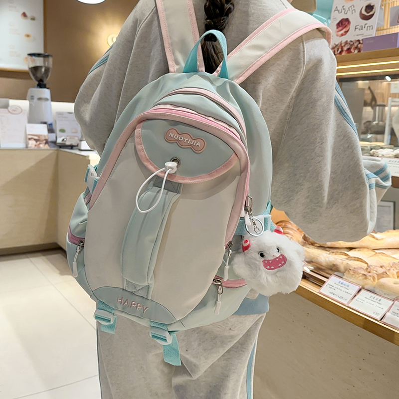 高颜值拼色初中生书包女小学生少女心软萌中学生上课背包女双肩包