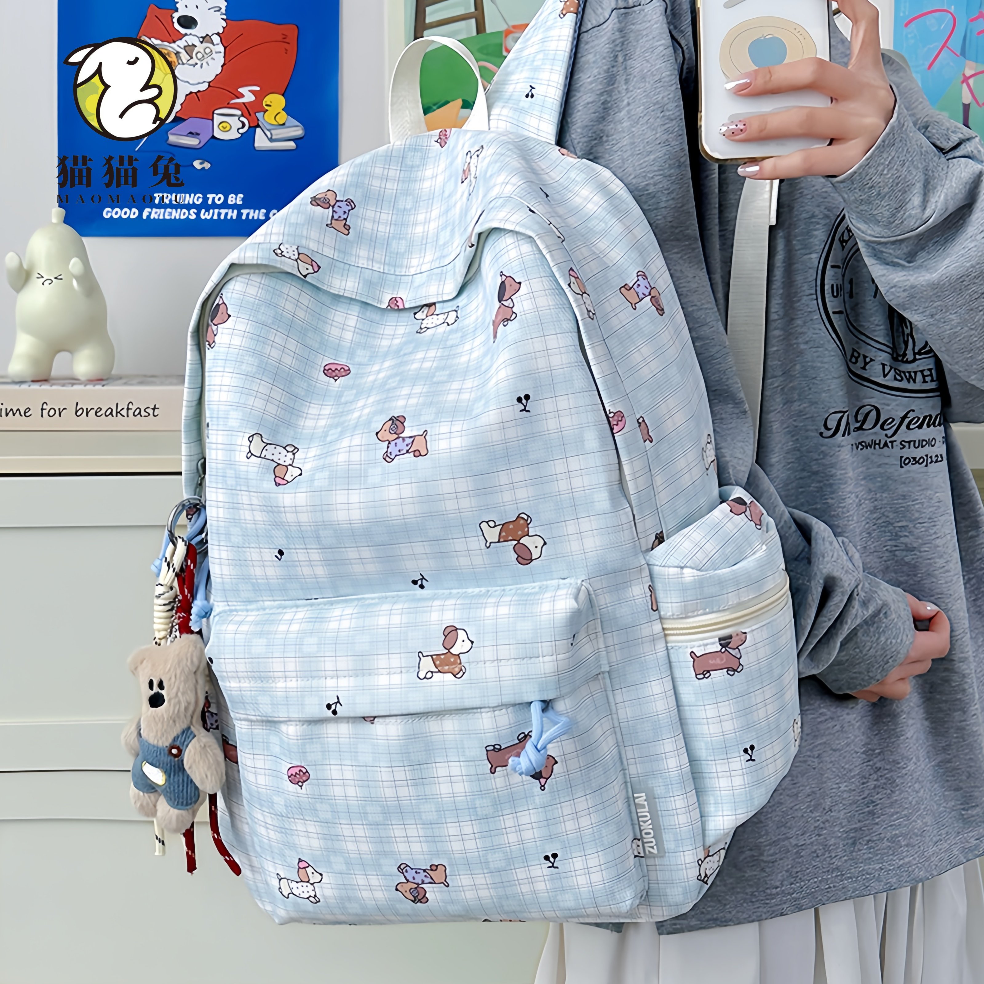 ins小众韩系小书包 高颜值可爱初中小学生女生格子双肩包蓝色肩包,箱包皮具/热销女包/男包,双肩背包,淘宝优惠券,粉丝福利购,淘宝优惠卷