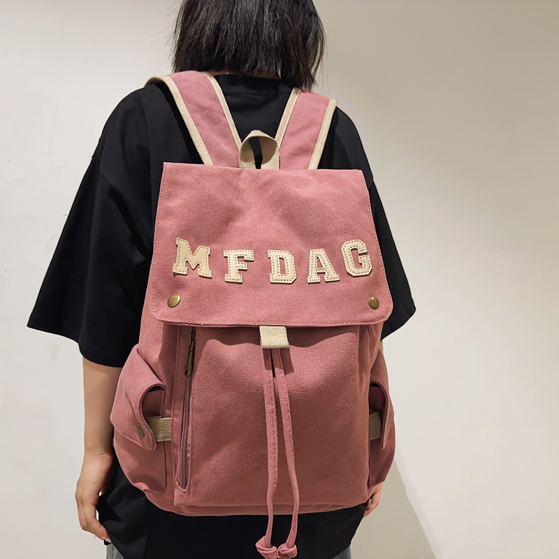 美式复古帆布书包男情侣学生大容量简约背包潮流双肩旅行包户外女