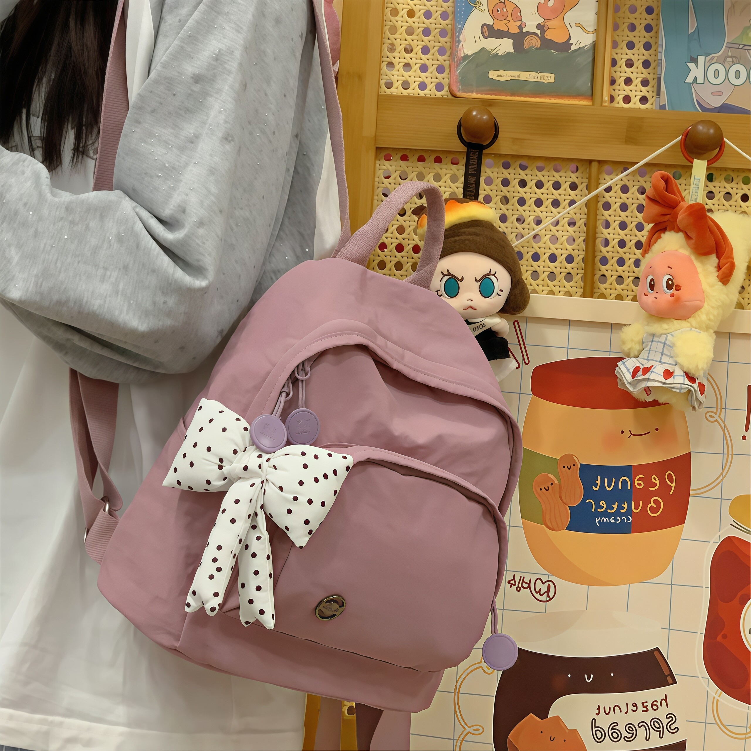 双肩包女旅游轻便休闲简约风纯色学生小书包女士外出百搭小型背包