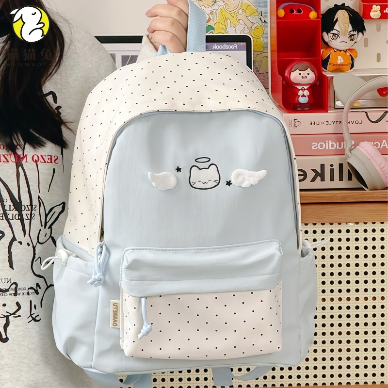 ins小众韩系小书包女学生小学生蓝色轻便2025新款卡通波点双肩包,箱包皮具/热销女包/男包,双肩背包,淘宝优惠券,粉丝福利购,淘宝优惠卷