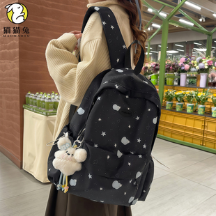 韩系双肩包女高颜值ins休闲百搭旅游轻便大容量书包初中生大学生