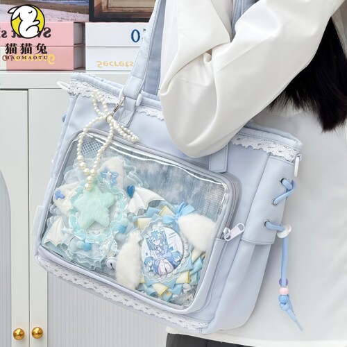 蓝色痛包女生日常大容量通勤单肩