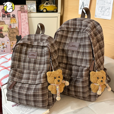 秋冬新款韩系格纹女大学生双肩包