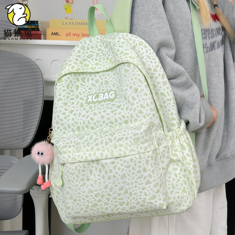 ins小众韩系绿色豹纹双肩背包