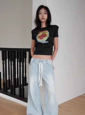 THE COLLECTORS韩国正品langer印花修身短袖T恤2025夏新款上衣