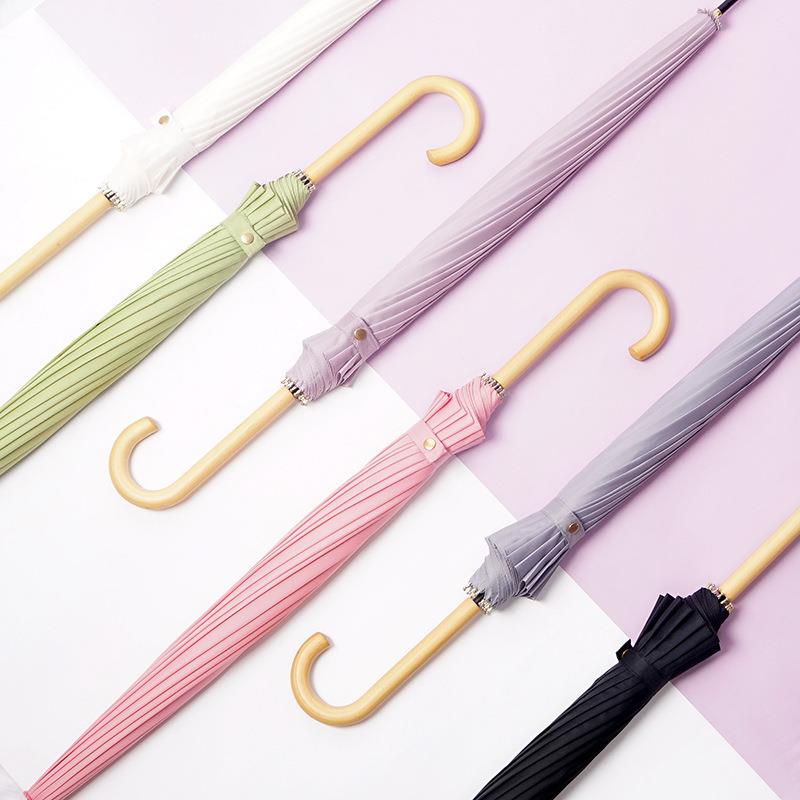 新款自动16骨太阳伞长伞加大双人木头弯柄两用i柄ns风小清晰雨伞