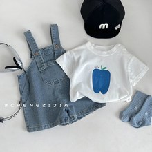 夏季婴儿牛仔背带短裤连体衣宝宝超萌衣服男女童洋U气韩版五分裤