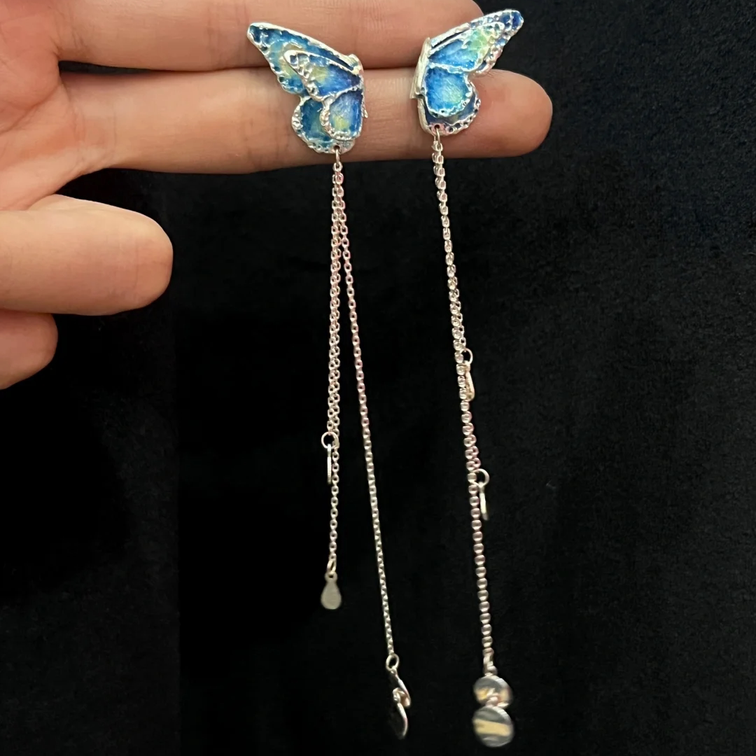 欣南芷原创【蝴蝶系列】灵蝶漫舞999足银高温珐琅彩时尚百搭耳钉