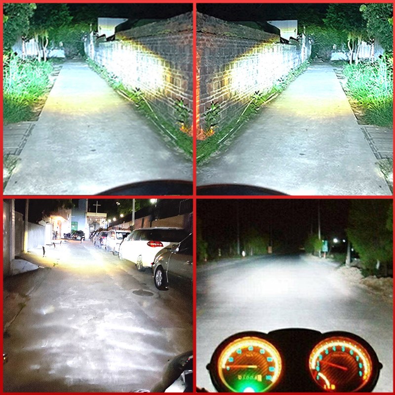 适用飞肯泰本田110弯梁摩托车LED大灯改装透镜远光近光一体车灯泡