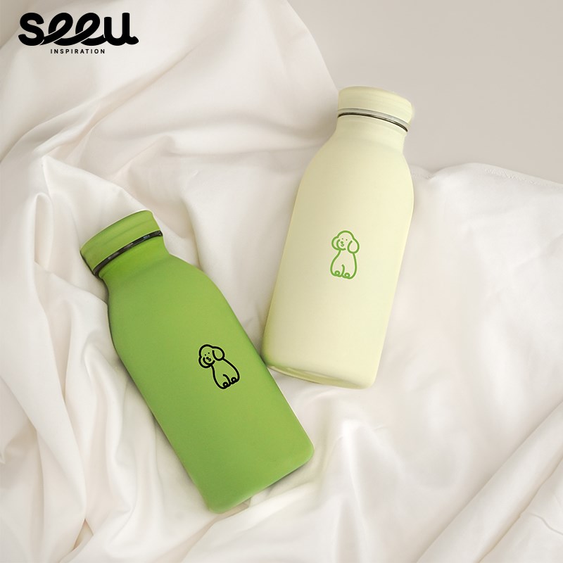 seeu小奶瓶不锈钢保温杯小巧便携迷你水杯学生女高颜值可爱小狗杯