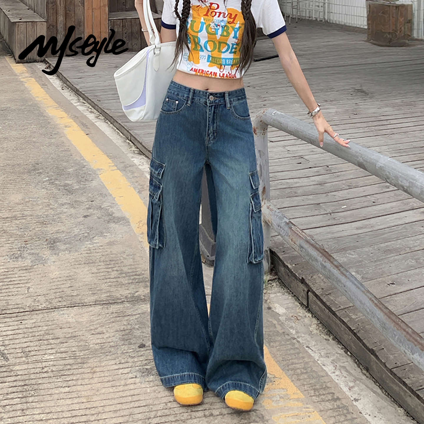 MJSTYLE美式复古工装裤牛仔女夏