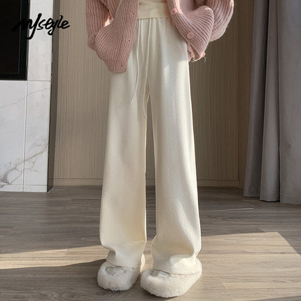MJ STYLE灯芯绒阔腿裤女2025秋冬新款高腰休闲宽松直筒拖地长裤子