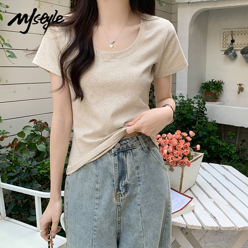 MJSTYLE正肩u领短袖T恤女2025夏