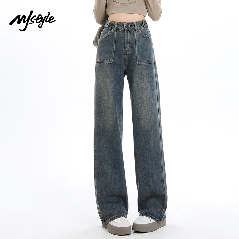 MJSTYLE直筒牛仔裤女长裤高腰