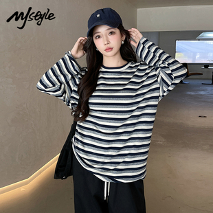 2025新款 T恤女秋季 休闲打底宽松显瘦上衣 STYLE撞色条纹长袖