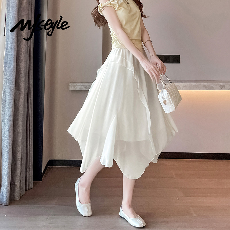 MJSTYLE不规则雪纺半身裙