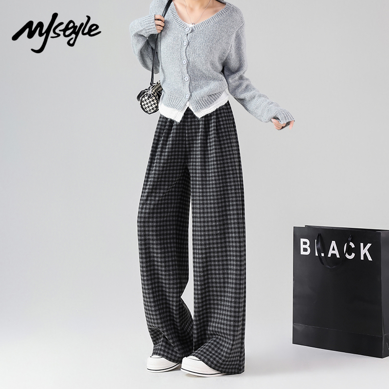 MJSTYLE新款格子宽松阔腿裤女