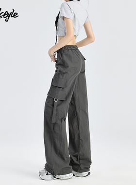 MJ STYLE美式工装裤女2025春夏新款高腰直筒长裤小个子休闲运动裤