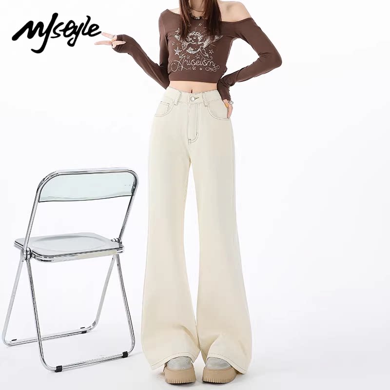 MJ STYLE美式高腰微喇牛仔裤女2026春秋显瘦不贴腿阔腿马蹄喇叭裤
