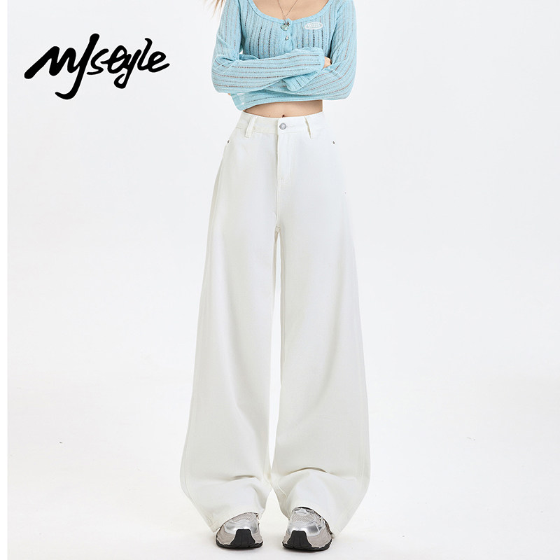 MJ STYLE白色阔腿牛仔裤女2026年春夏新款直筒裤显瘦宽松长裤子