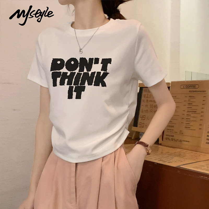 MJ STYLE正肩纯棉印花短袖女2026年夏季新款上衣美式收腰显瘦t恤