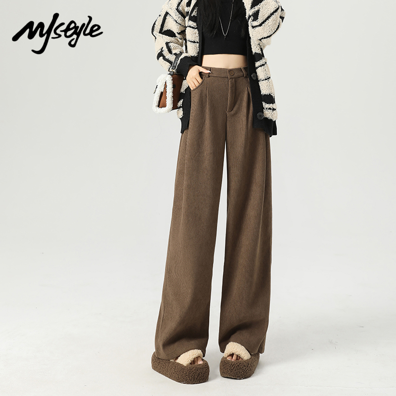 MJ STYLE复古西装阔腿裤女2025秋冬新款宽松高腰显瘦灯芯绒休闲裤
