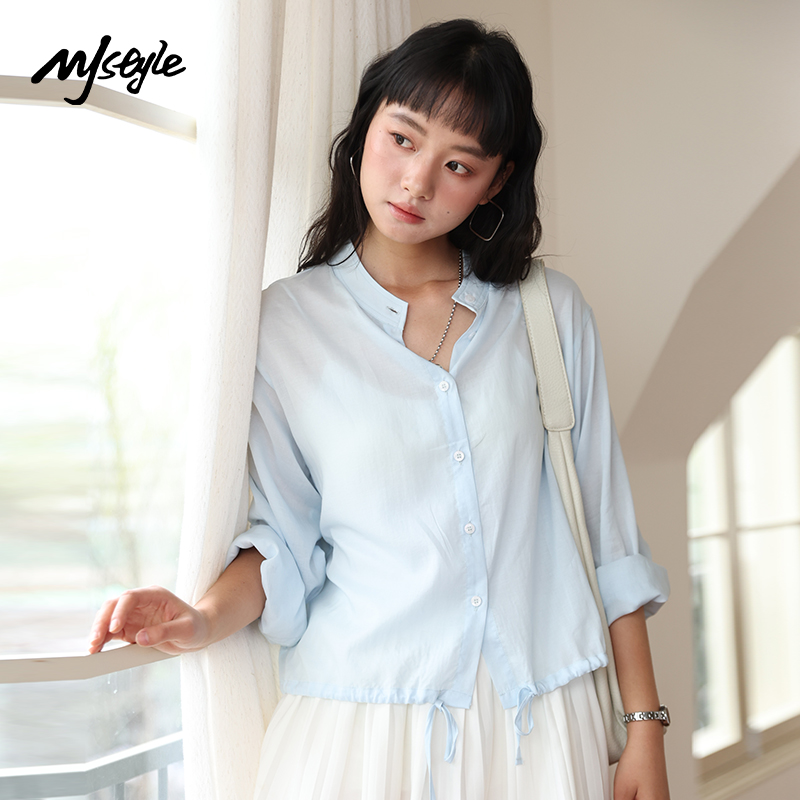 MJSTYLE天丝亚麻立领衬衫女
