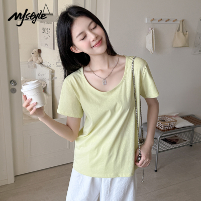 MJSTYLE纯色简约圆领短袖T恤女
