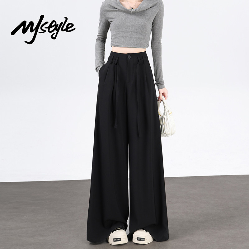MJ STYLE高级感黑色西装裤女2026年春季新款垂感直筒裤宽松阔腿裤
