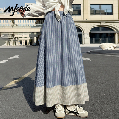 MJSTYLE学院风蓝色条纹半身裙女