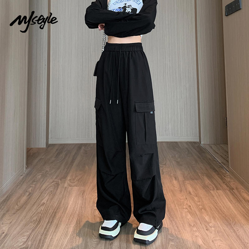 MJ STYLE美式工装裤女春秋2025新款宽松直筒阔腿裤休闲灰色运动裤