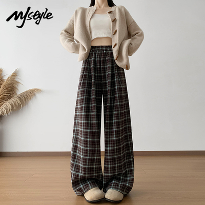 MJSTYLE美式复古格子阔腿裤女秋